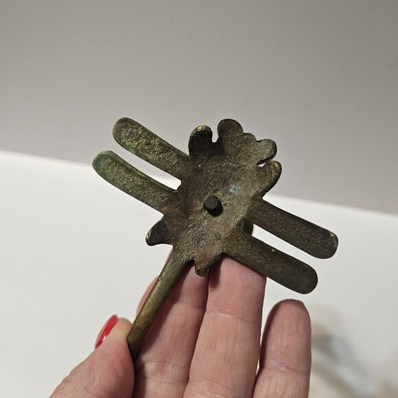 Antique Brass Dragonfly Candle Holder With Curved Tail & Intricate Design - Picture 3 of 8